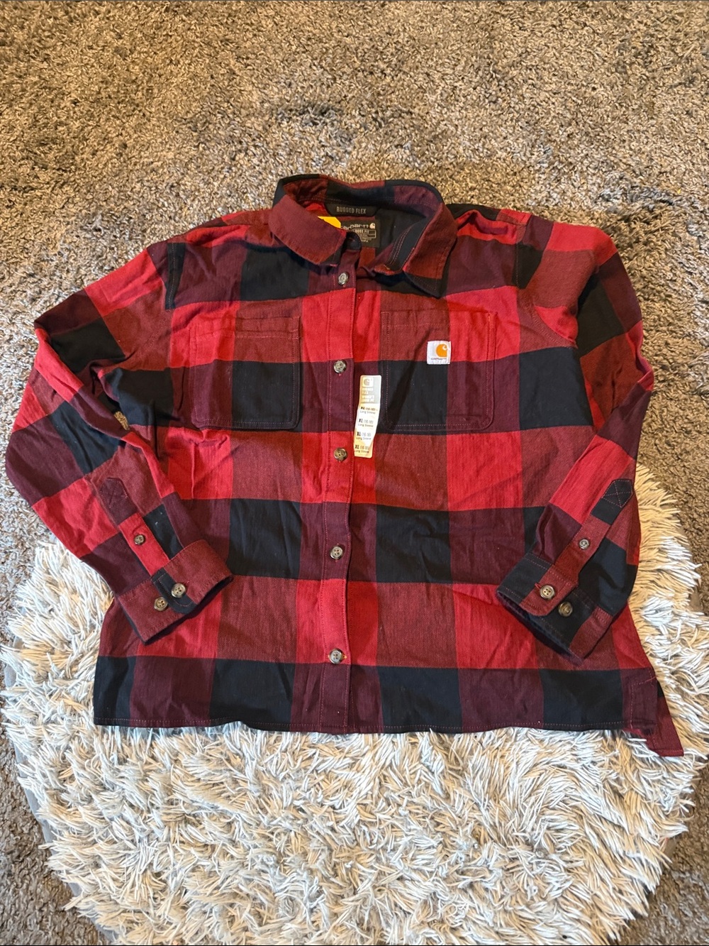 Carhartt Red and Black Plaid Button-Down Shirt Size XL